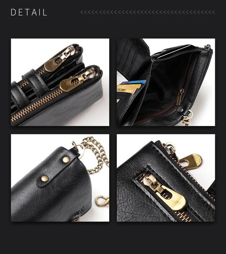 Men's RFID Blocking Leather Wallet Coin Pocket Card Slots Chain Premium Stock UK