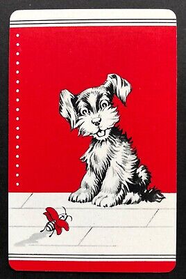 Pair of Vintage Swap/Playing Cards CUTE TERRIER DOGS PEEPING AROUND THE DOOR 