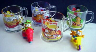 Vintage Garfield McDonald's Anchor Hocking Glass Mug Complete set + Figures