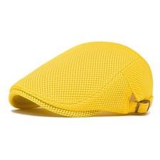 Mens Breathable Mesh Summer Hat Adjustable Flat Cap Newsboy Beret Large Yellow