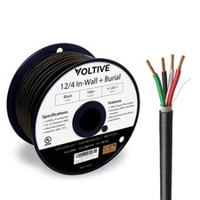 Voltive 12/4 Speaker Wire, In-Wall CL3  Direct Burial, Black, 100ft