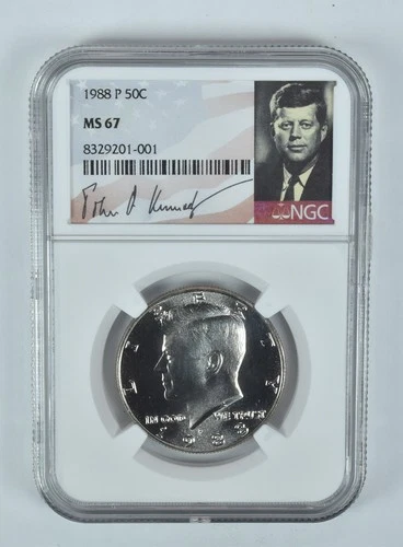 1988-P Kennedy Half Dollar MS67 NGC Signature Label