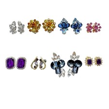 Lot of 8 Vintage Rhinestone Clip On Earrings Mixed Shapes Colors