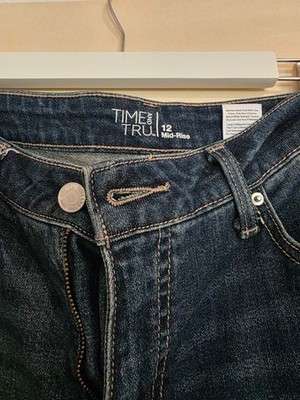 TIME AND TRU Damen Jeans Gr. 12   Dunkelblau   Mid-Rise   Destroyed/Ripped