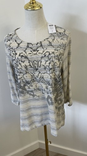 NWT Chico’s Zenergy Frieda Stripe Abstract Print 3/4 Sleeve Metallic Accent