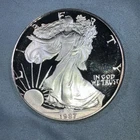 1987 Silver Eagle Proof 1oz Fine Silver 1 $ Peripheral Toning Mostly On Edge