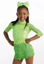 Dance Costume Weissman 12964 Medium Child Green Jazz Pom Pageant Fringe Sequin