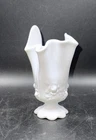 Vintage Fenton White Milk Glass Handkerchief Style Vase W/Embossed Rose Pattern