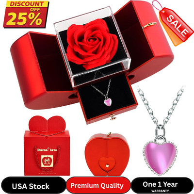 Forever Red Roses in A Box Preserved Rose with Rainbow Necklace Heart Box