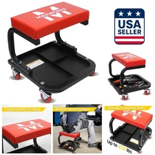 Comfortable Rolling Workshop Stool with Tool Tray - Sturdy 250 lbs Capacity Seat