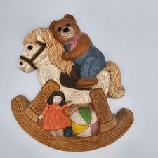 Vintage 1986 Frankies Designs Teddy Bear Rocking Horse Nursery Wall Plaque 3D