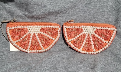 A New Day - Fruit Slice Coin Pouch Cotton Botanical Zip Closure Orange 2 Piece