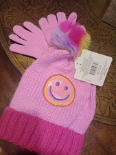 Girls Pink One Size Fits Most Smiley Beanie P...