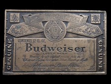 SB07134 VINTAGE 1970s GENUINE BUDWEISER LAGER BEER ADVERTISEMENT BELT BUCKLE