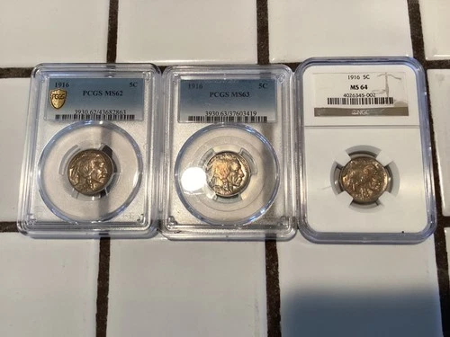 Buffalo Nickels 1916-P PCGS MS-62-63 NGC- MS-64