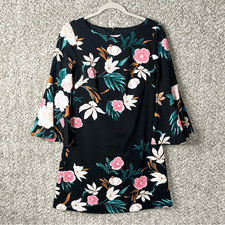 Eliza J Dress Women’s 6 Black Floral Print Long Bell Sleeve Shift