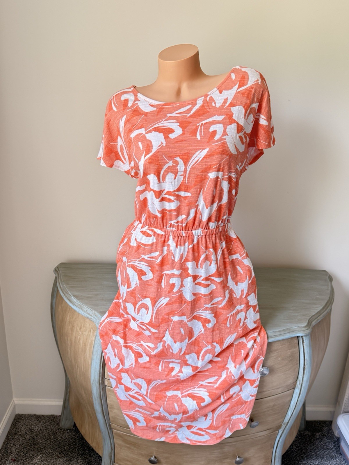 Zuda T Shirt Dress S Pullover Slub Coastal Coral Palm Floral Pockets Coconut