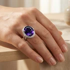 Pristine Vivid Violet Amethyst 16.70Ct 925 Sterling Silver White Gold Halo Rings