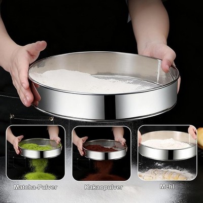 2-teiliges Edelstahl Mehlsieb Set - 60 Maschen Feinsieb zum Backen