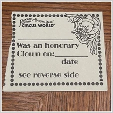 Ringling Bros Barnum Bailey Circus Honorary Clown Certificate 1980s Souvenir