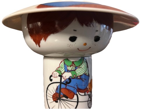 Vintage Fred Roberts Japan Junge auf Fahrrad 3 Stück stapelbar Kinder Porzellan Set - Bild 2 von 2