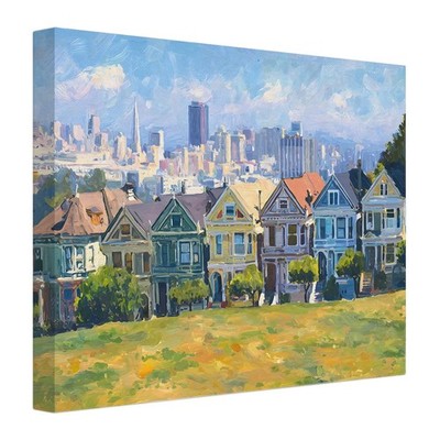 San Francisco Painted Ladies Houses Painting Canvas Print California Wall Art