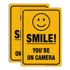  2 Pack Smile You'Re on Camera Video Surveillance Sign - 10 X7 Inches .040 Rust