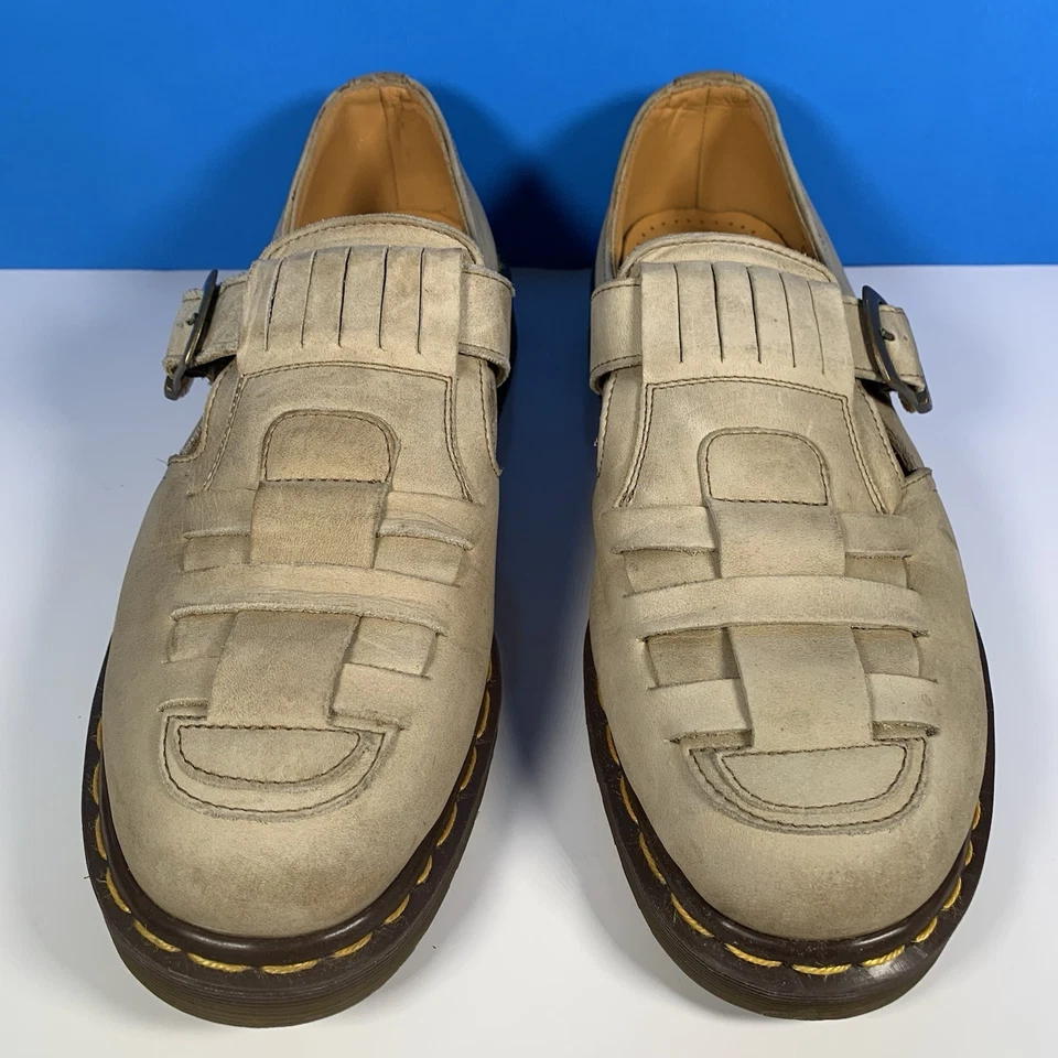 Zapatos Dr Martens De Colección Años 90 Hebilla Tejida Para Hombres 9 Gamuza Piedra Mary Jane Inglaterra Foto 2 de 4
