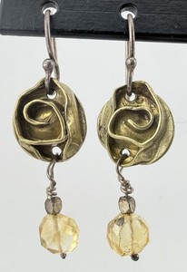 Authentic SHERRY TINSMAN GOLD PLATED 925 ROSE LEMON QUARTZ DANGLE EARRINGS K693D