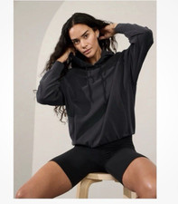 Athleta Seasoft Bubble Hem Hoodie Womens S Athleisure Gym Workout Pullover GRAY