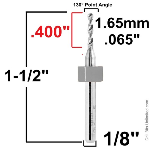 1.65mm .065" Carbide Drill Bit 1/8" Shank ONE Piece Solid Carbide Drill R/S - Picture 2 of 4