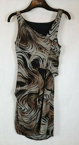 Karen Millen Ladies Size 10 Swirly Abstract Brown/Grey/Black Layered Dress DJ158 - Picture 2 of 10