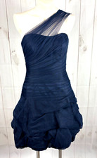 Liancarlo Couture Navy Blue French Tulle Gathered One Shoulder Bubble Hem Dress