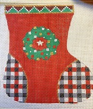 Handpainted needlepoint Zweigart 18 mono Canvas Red Stocking Ornaments B