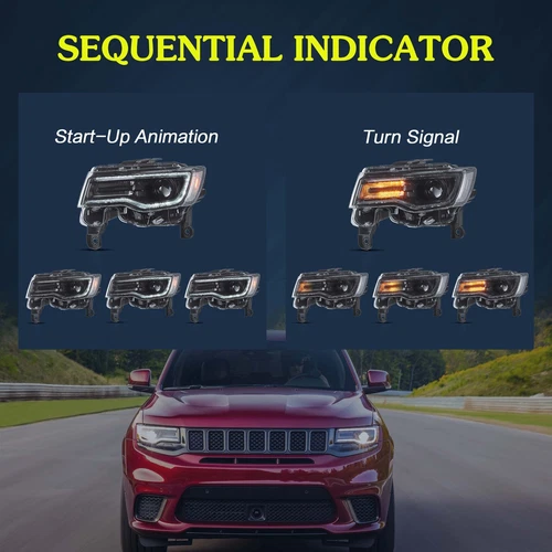 VLAND Paar LED Scheinwerfer für Jeep Grand Cherokee 2014–2022 Blue DRL Start-up - Bild 6 von 18