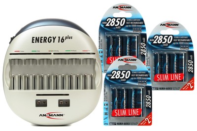 Ansmann Energy 16 Plus Battery Charger + (12) AA Batteries
