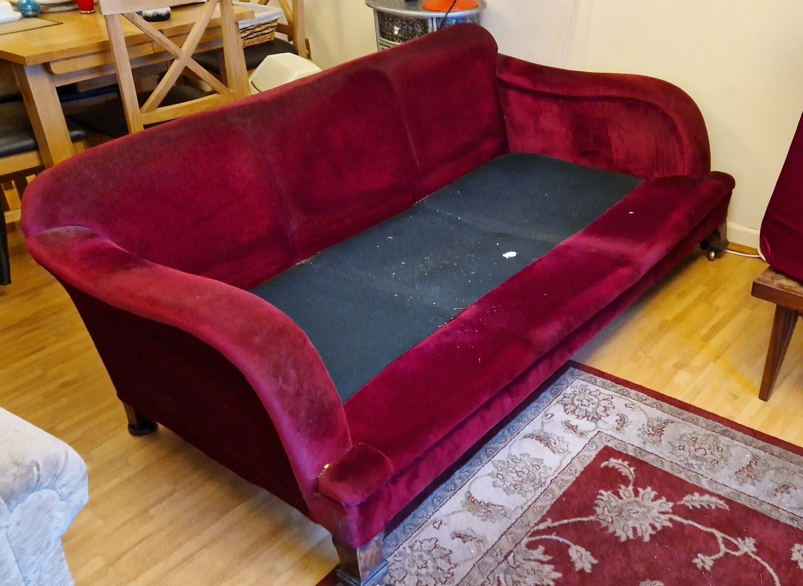 Vintage Antique Sofa With Castors 1950s In Red Velvet eBay
