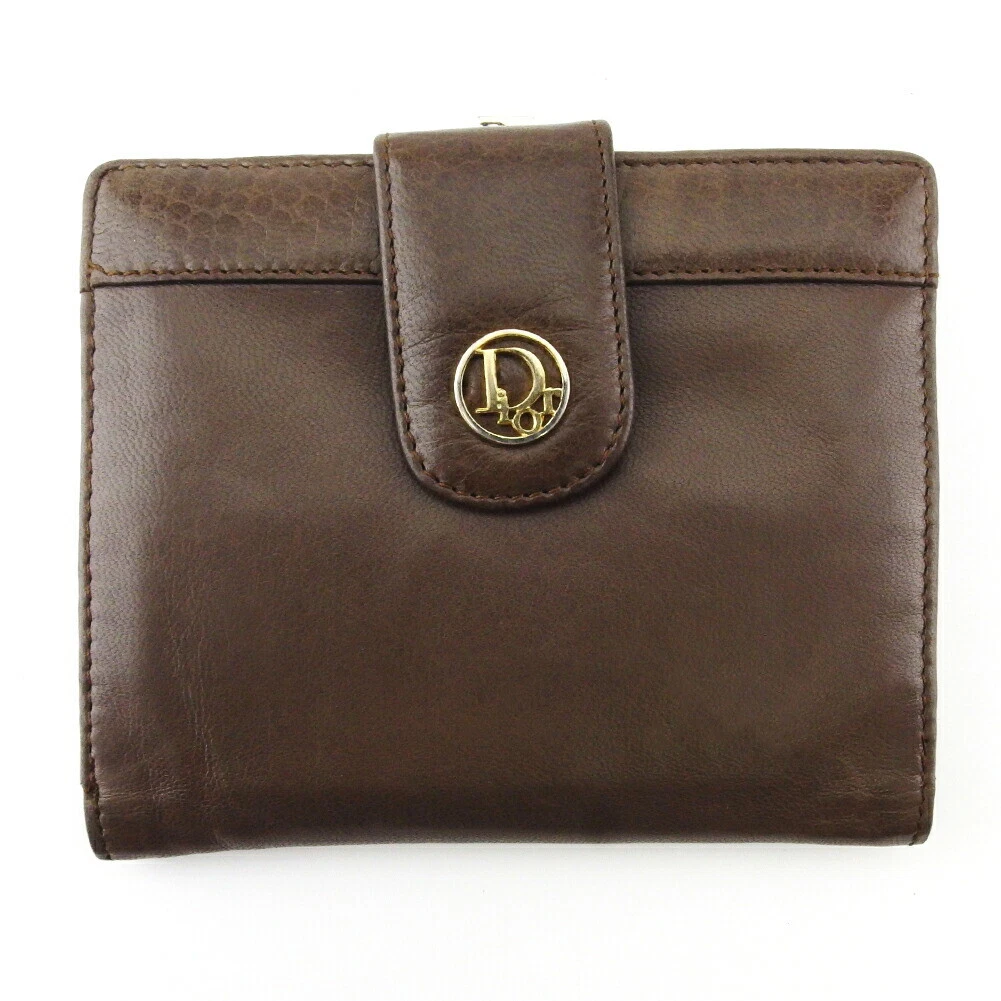 DIOR Portefeuille Bi pliant Logo Plaque Cuir Authentique OCCASION T20227