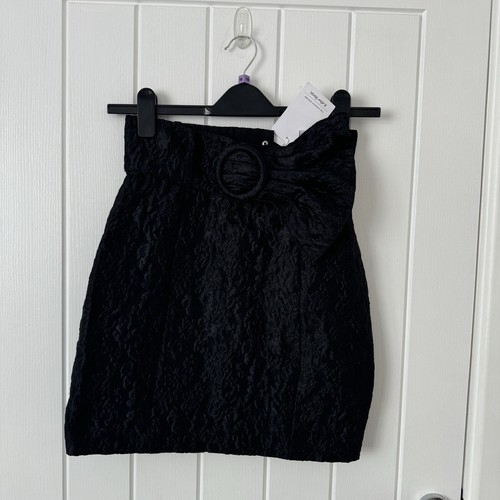 & Other Stories Jacquard Flared Belt Mini Skirt Black NWT EU36 RRP£75