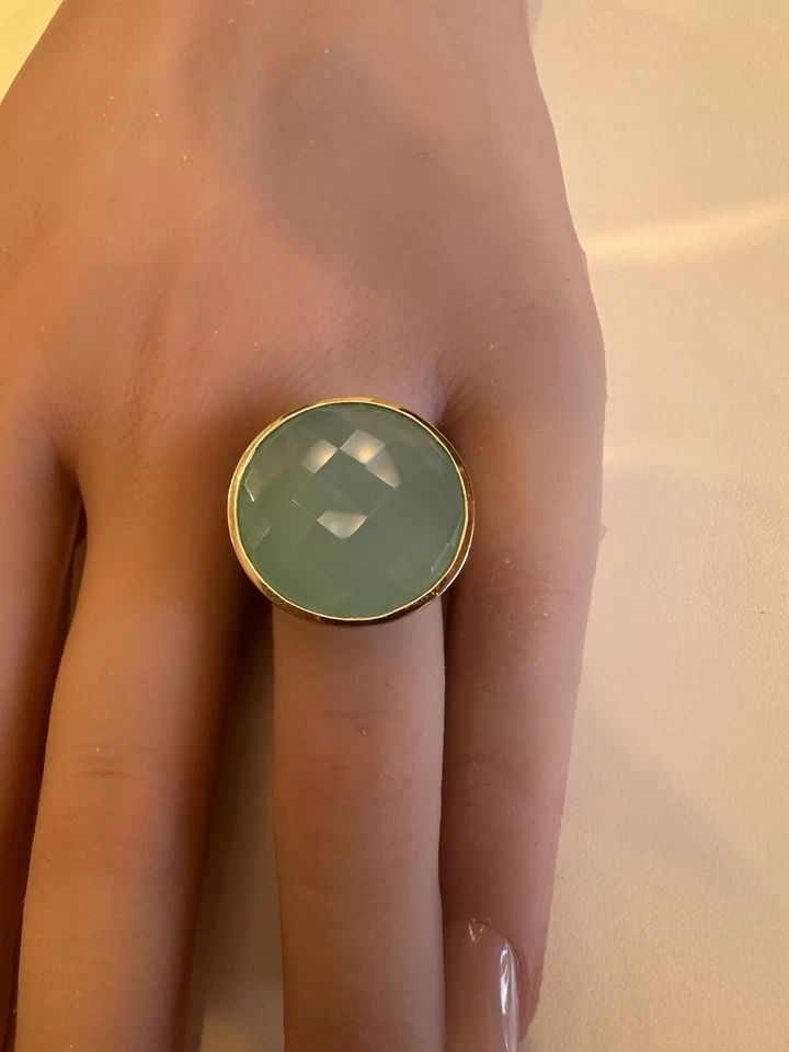 Anillo llamativo estilo vintage calcedonia aguamarina oro amarillo 14k Doves Classics Foto 2 de 4