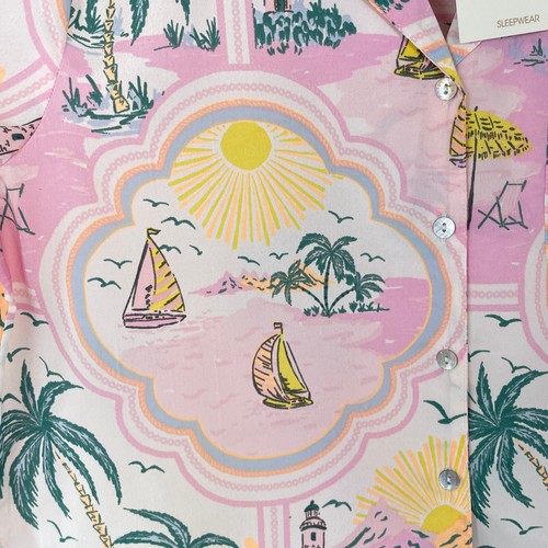 CYNTHIA ROWLEY Sleepwear PJ Top Pink Palm Tree Tropical Sailboat Lighthouse Sz S - Picture 5 of 9