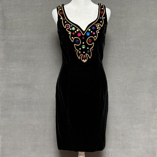 Vtg Karen Lucas Niki Dress 4 Black Velvet 90s 80s Cocktail Prom Western Cowgirl