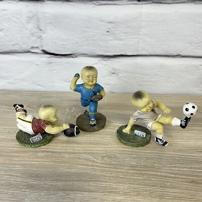 Vintage Chinese Soccer Football Baseball Boys Resin Figurine Monk 3pc  Sports