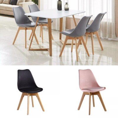 Tulip Dining Chair Eiffel Inspired Solid Wood Legs Padded Seat Comfortable  UK UK