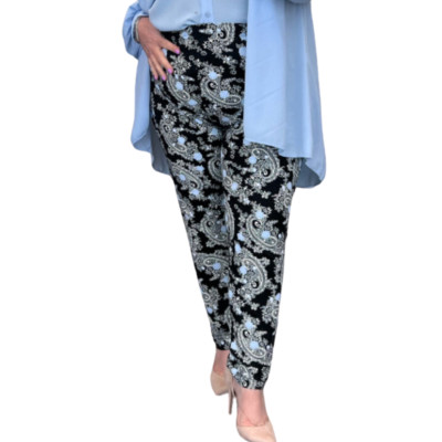 DAMEN SCHWARZ EISBLAU PAISLEY ÜBERGRÖSSE LEGGINGS STRETCHIG HOHER BUND HOSE