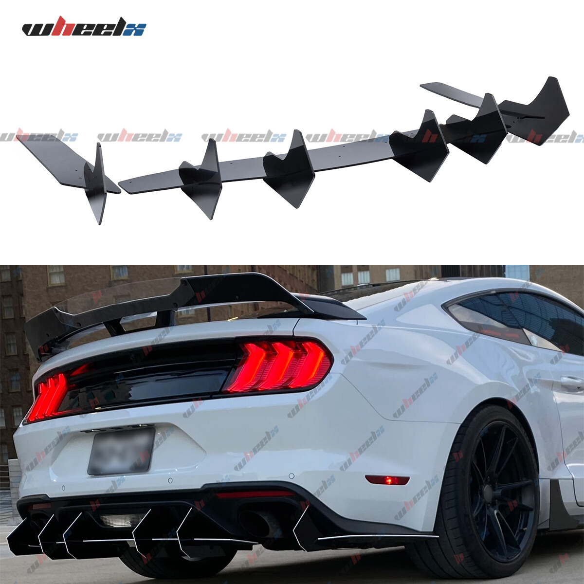 V2 Style Glossy Black Rear Diffuser & Side Splitter For Ford Mustang 2015-2023