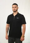 RRP $460 BALMAIN Polo Shirt Leather Logo Zip Black  XL 100% Authentic