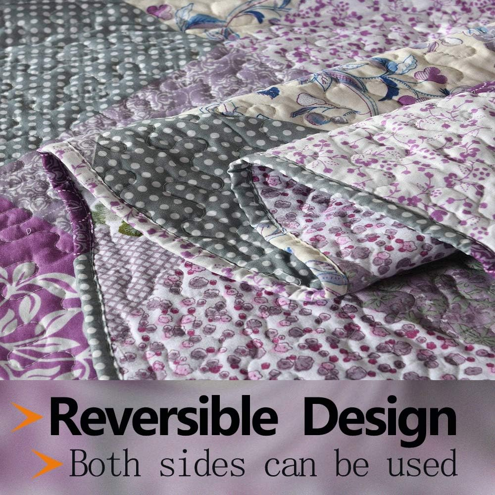 Purple Quilt Sets Queen Size Bedspread Reversible Patchwork Floral