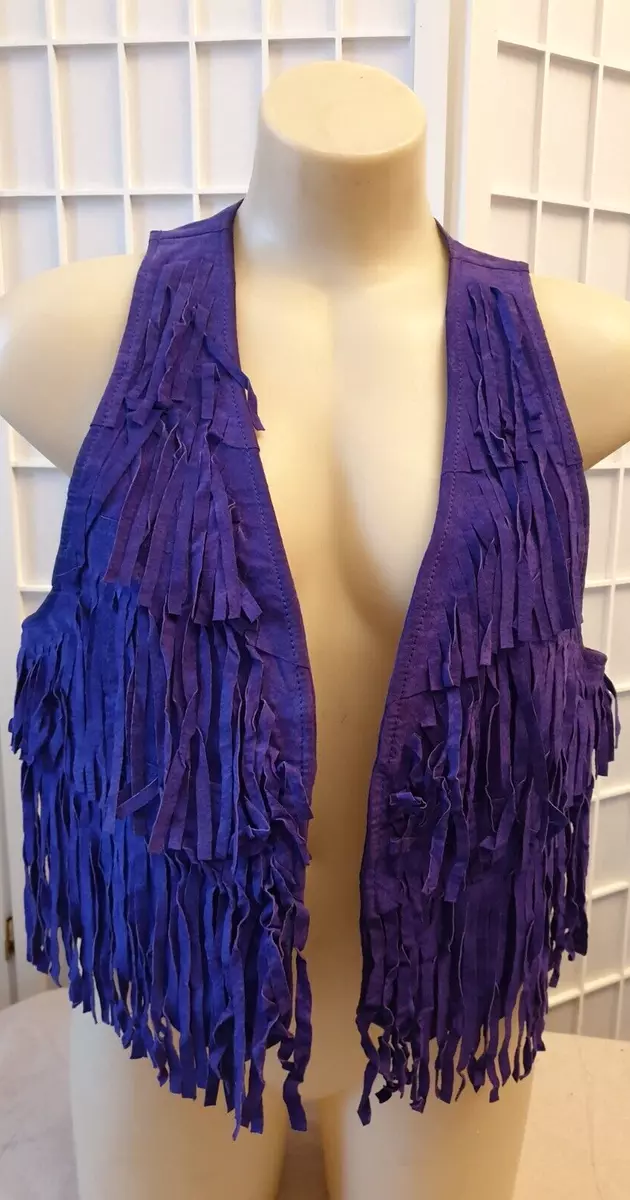 VINTAGE FOREVER21 SUEDE LEATHER PURPLE VIOLET FRINGE VEST SIZE S