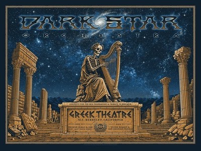 Dark Star Orchestra Live at Greek Theatre Concert Poster Featuring Harp Skeleton